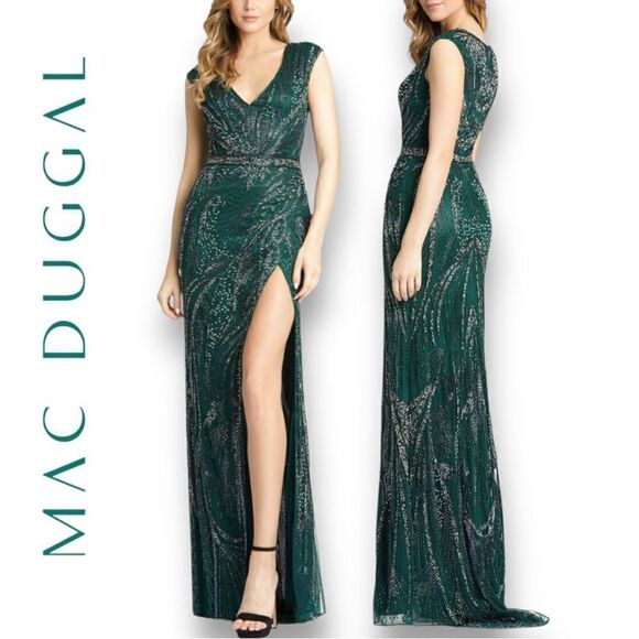 MAC DUGGAL Women’s Embellished Beaded High Slit Gown in the Size 4 - Picture 1 of 16
